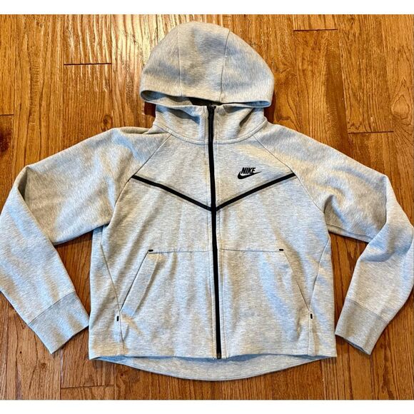 Nike tech fleece Windrunner zip up grey cropped hooded sweater small - Picture 7 of 10